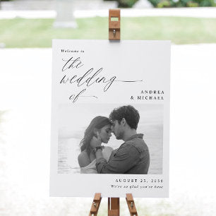 Elegant Modern Wedding Welcome Sign with Photo