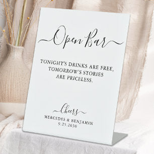 Elegant Open Bar Calligraphy Personalized Wedding Pedestal Sign