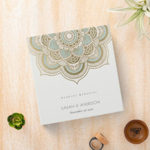 Elegant Ornate Gold Teal Mandala Wedding 3 Ring Binder