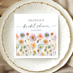 Elegant Pastel Pink Boho Wildflower Bridal Shower Napkins