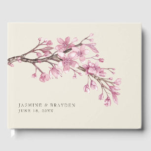 Elegant Pink Cherry Blossom Floral Wedding Guest Book