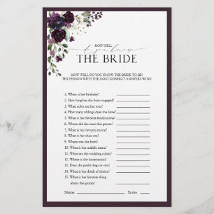 Elegant Plum Purple Floral Bridal Shower Game