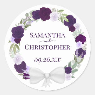 Elegant Purple & Lavender Wreath of Roses Wedding Classic Round Sticker