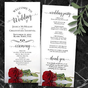 Elegant Red Rose Simple Romantic Wedding Program