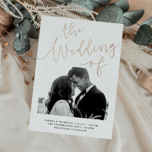 Elegant Romance Rose Gold Foil Photo Wedding Foil Invitation