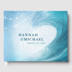 Elegant Rustic Ocean Wave Beach Wedding Guest Book