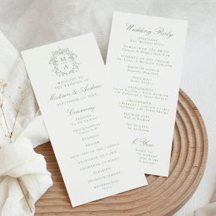 Elegant Sage Chinoiserie Crest Wedding Program