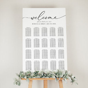 Elegant Script Black and White Wedding Seating Poster