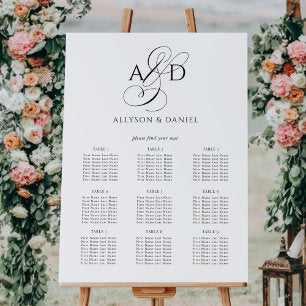 Elegant Script Monogram Wedding Seating Chart Foam Board