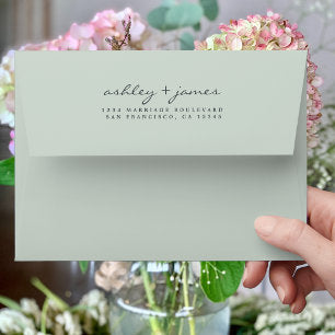 Elegant Script Names Green Wedding Return Address Envelope