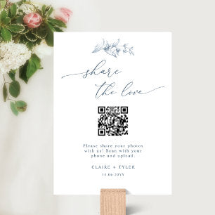 Elegant Share the Love, Blue Wedding QR Code Sign