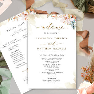Elegant Terracotta Blush Floral Wedding Program