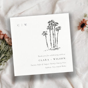 Elegant Tropical Coastal Palm Tree Sketch Wedding Napkins