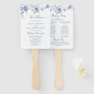 Elegant Victorian Blue Floral Wedding Program Hand Fan