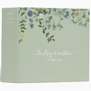 Elegant Watercolor Greenery Wedding Planner 3 Ring Binder