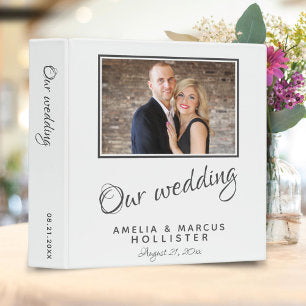 Elegant White Grey Wedding Photo Album 3 Ring Binder