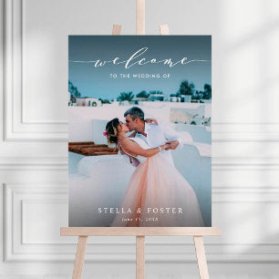 Elegant White Script Wedding Welcome Sign