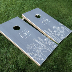 Elegant Wildflower Periwinkle Blue Wedding Cornhole Set