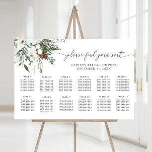 Elegant winter evergreen wedding seating chart foam board