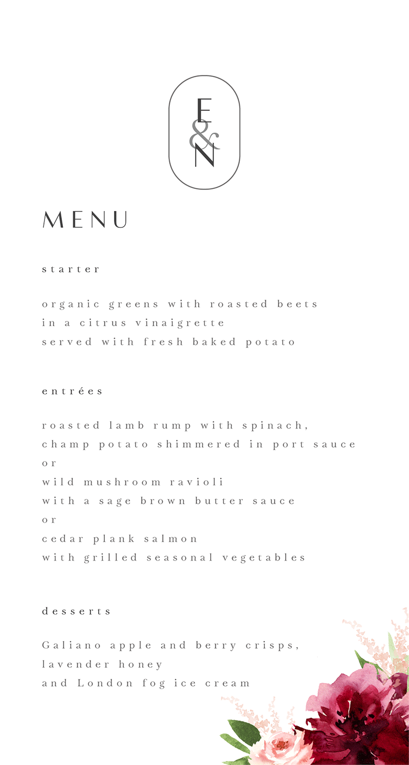 Elegant FlowersMenu Cards by Joy