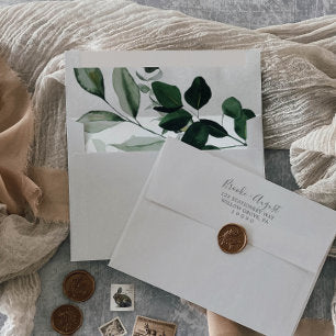 Emerald Greenery Gray Wedding Invitation Envelope