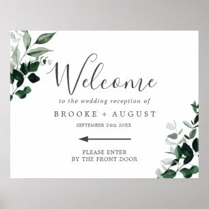 Emerald Greenery Left Directional Wedding Welcome Poster