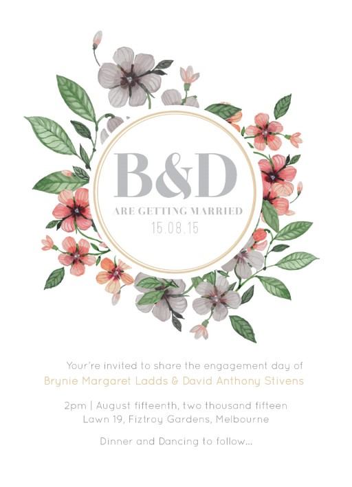 Floral Circle Invitation Set Engagement Invitations by Brynie L.