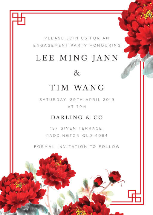 Red Peony Engagement Invitations by Stella M.