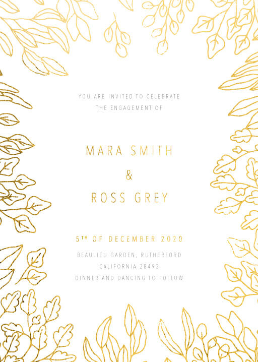 Gold Foil Frame Engagement Invitations by Joy