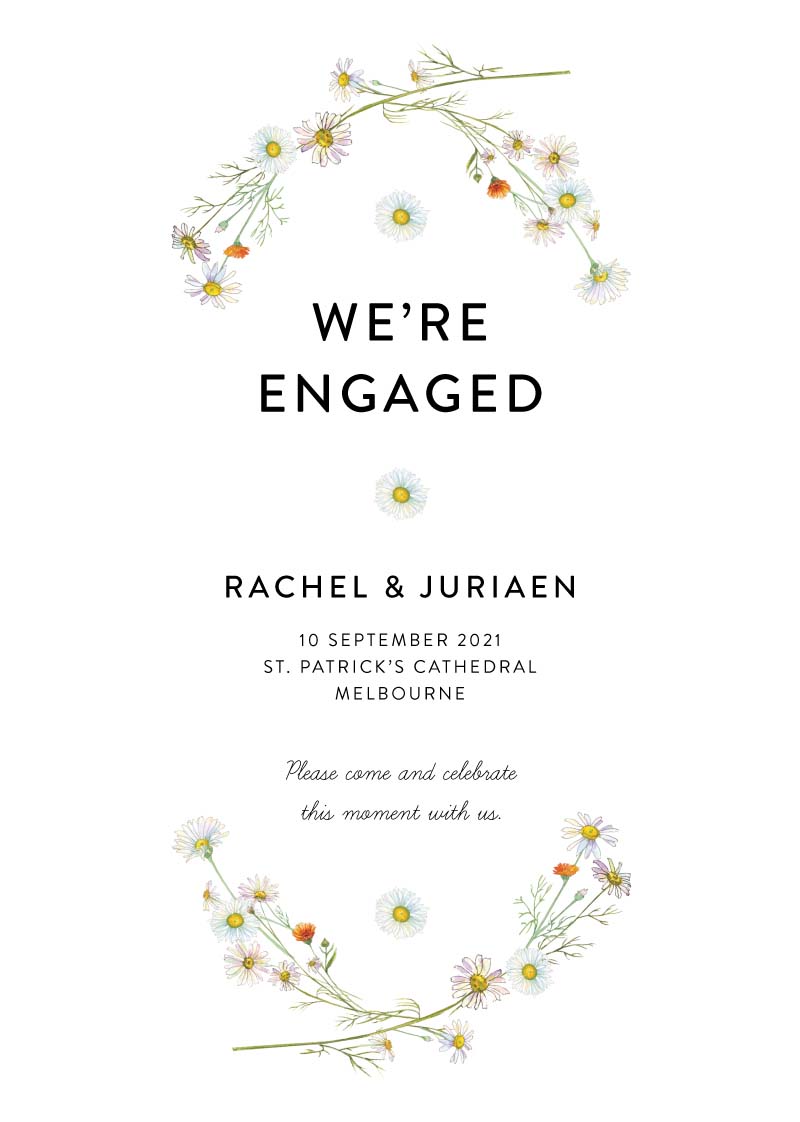 Dancing Daisy Engagement Invitations by Inggrid H.