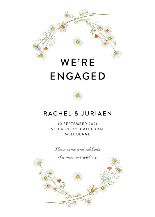 Dancing Daisy Engagement Invitations by Inggrid H.