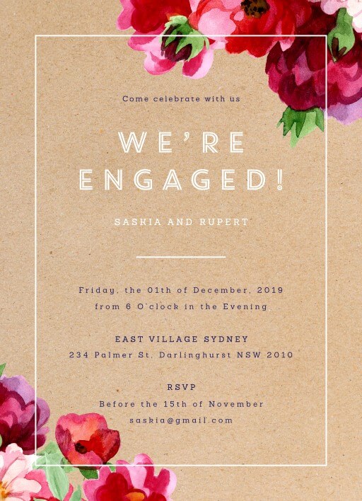 Rustic Red Flowers Engagement Invitations by Amelia S.