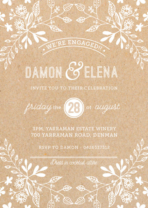 Rustic Floral Sketch Engagement Invitations by Kat M.