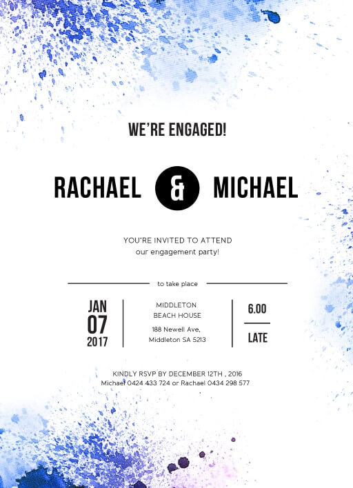 Watercolour Splash Engagement Invitations by Phabo R.