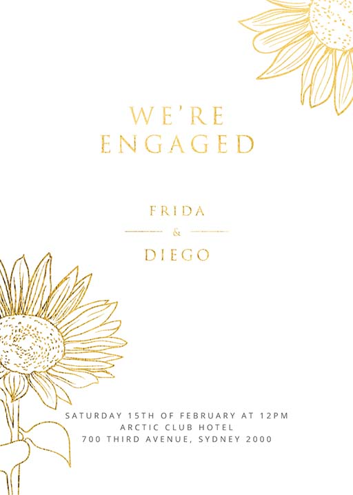 Golden Sunflower Engagement Invitations by Alexander K.