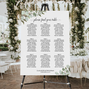 Eucalyptus & Foliage 9 Table Wedding Seating Chart Foam Board
