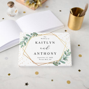 Eucalyptus Geometric Gold Foil Wedding Guest Book