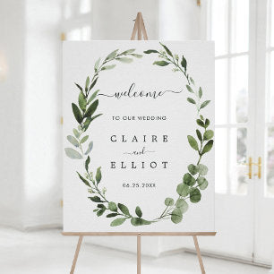 Eucalyptus Green Foliage Wreath Wedding Welcome Poster