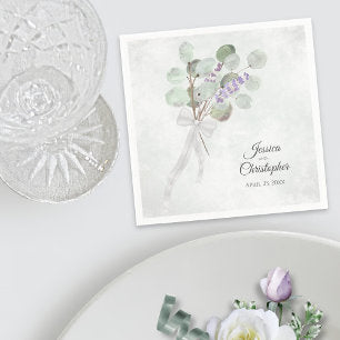 Eucalyptus & Lavender Bouquet Elegant Wedding Napkins