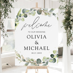 Eucalyptus Modern Script Wedding Welcome Elegant Foam Board