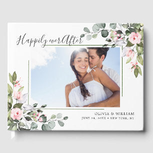 Eucalyptus Pink Blush Roses PHOTO Wedding Guest Book