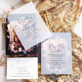Modern Vellum Overlay Wedding Invitations With Your Customized Photo Swvl041