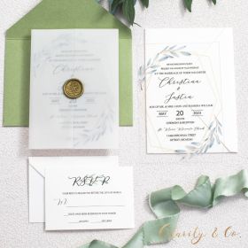 Radiant Greenery Acrylic Wedding Stationery with Vellum Pocket CAPV035