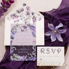 Elegant Boho Lavender Clematis Bellflower Wildflower Acrylic Wedding Invitation CAX170