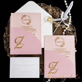 Dreamy Monogrammed Acrylic and Blush Velvet Wedding Invitation CAPL048T