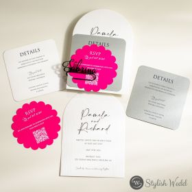 Elegant Sophisticated Fresh Arch Shaped Invitation Suite With Customized Name Clip Swi156
