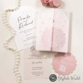 Modern Fusion Of Multicolored Cards Invitation Set With Pearled Vellum Pocket Swi153