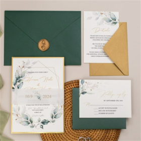 Elegant Botanical Geometric Wedding Invite with Mirror Gold Backer CI511
