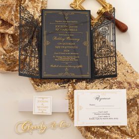Exquisite Black Laser Cut Acrylic Invitations with Personalized Name Tags CAPL114