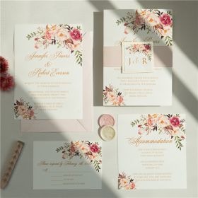 Exquisite Blush Floral Wedding Invite With Mirror Paper Backer CI465